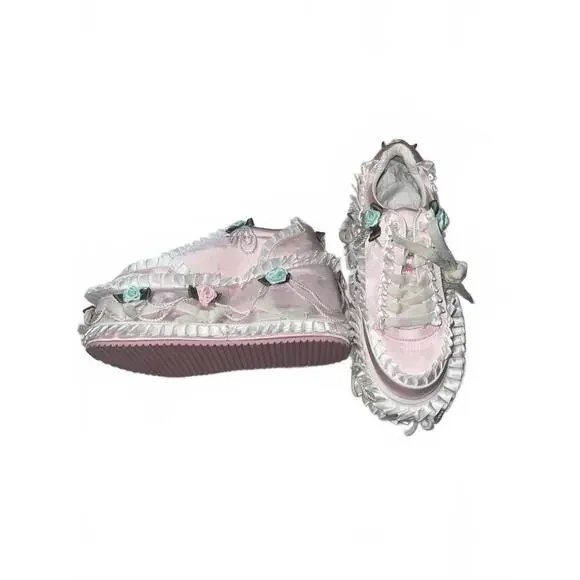Dolls Kill Pink and White Ruffled CAKE QUEEN Sneakers - Picture 3 of 8